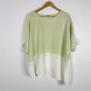 Green and White Ombré 100% Linen Asymmetrical Blouse